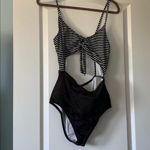 Black and white striped bathing suit